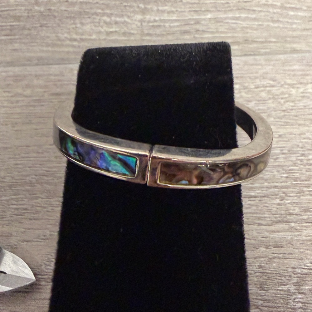 Elegant Silver Tone Abalone Shell Bangle 6” - Picture 3 of 4
